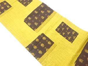 色紙に草花・抽象模様織出し袋帯